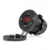 Amio - ΠΡΙΖΑ ΜΕ 2 ΘΥΡΕΣ USB-C ΚΑΙ ΨΗΦΙΑΚΟ ΒΟΛΤΟΜΕΤΡΟ ΜΕ ΔΙΑΚΟΠΤΗ&ΚΑΠΑΚΙ 12/24V ΑΔΙΑΒΡΟΧΗ ΜΑΥΡΗ - 1 Τεμ. (04226/AM) Φορτιστές 12 και 24V americat.gr