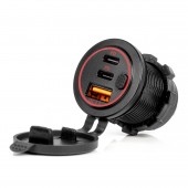 Amio - ΠΡΙΖΑ ΜΕ 3 ΘΥΡΕΣ(USB+2xUSB-C) ΜΕ ΔΙΑΚΟΠΤΗ ΚΑΙ ΚΑΠΑΚΙ 12/24V QUICK CHARGE 3.0 ΑΔΙΑΒΡΟΧΗ ΜΑΥΡΗ - 1 Τεμ. (04227/AM) Πρίζες Αναπτήρα americat.gr