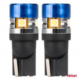 Amio - Λάμπες LED T10 W5W τάση λειτουργίας 12/24V με 5xSMD 3030 Can-bus λευκό φως 5.500K (σε χρώμα μπλε-μαύρο) για Επιβατικά Αυτοκίνητα και Φορτηγά - 2 τεμ. (04240/AM) Χωρίς Κάλυκα americat.gr
