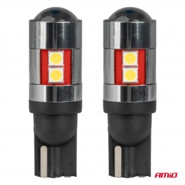 Amio - Λάμπες LED CAN Bus T10 W5W (W2.1x9.5d) Universal για Επιβατικά Αυτοκίνητα & Φορτηγά με τάση 12V-48V & 9xSMD 3030 σε Λευκή απόχρωση 5500K Chrome/Black - Σετ 2 τεμ. (04244/AM) Χωρίς Κάλυκα americat.gr