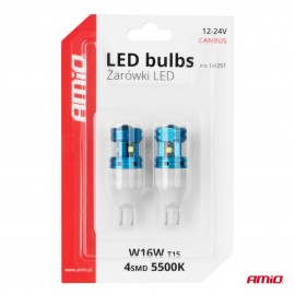 Amio - Λάμπες LED CANBUS T15 (W16W) 4SMD 1860XS Λευκή 6000K 12V/24V για Φώτα Όπισθεν, Πινακίδας & Χώρου Αποσκευών - 2τεμ. (04251/AM) Λάμπες americat.gr
