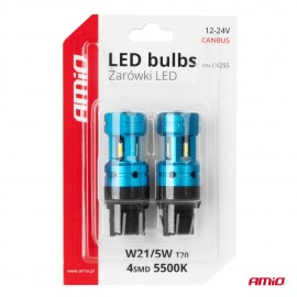 Amio - Λάμπες LED CANBUS T20 7443 W21/5W 4SMD 1860 Λευκή 6000K – 12/24V - 2 Τεμ. (04255/AM) Λάμπες americat.gr