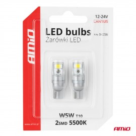 Amio - Λάμπες LED CANBUS T10 W5W 2SMD 3570 Λευκή 6000K – 12/24V - 2 Τεμ. (04256/AM) Λάμπες americat.gr
