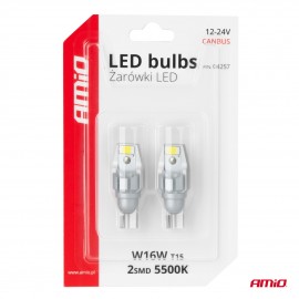 Amio - Λάμπα LED CANBUS T15 (W16W) 2SMD 3570 Λευκή 6000K 12V/24V για Φώτα Όπισθεν & Βοηθητικό Φωτισμό - 2τεμ. (04257/AM) Λάμπες americat.gr