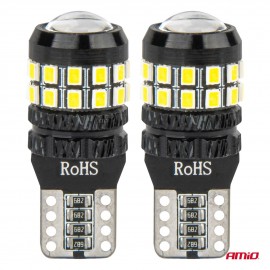 Amio - Λάμπες LED CANBUS T10 (W5W) 27SMD 2016 Λευκές 5500K 12V/24V - 2τεμ. (04258/AM) Λάμπες americat.gr