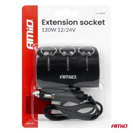 Amio - ΑΝΤΑΠΤΟΡΑΣ ΑΝΑΠΤΗΡΑ 12/24V 120W ΜΑΥΡΟΣ/3 ΘΕΣΕΙΣ/ΚΑΛΩΔΙΟ 80cm - 1 Τεμ. (04359/AM) Φορτιστές 12/24 V americat.gr