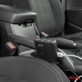 Amio - ΑΝΤΑΠΤΟΡΑΣ ΑΝΑΠΤΗΡΑ 12/24V 100W ΜΑΥΡΟΣ/3 ΘΕΣΕΙΣ/2xUSB-A /ΚΟΥΜΠΙ ON-OFF/ΚΑΛΩΔΙΟ 70cm - 1 Τεμ. (04362/AM) Φορτιστές 12 και 24V americat.gr