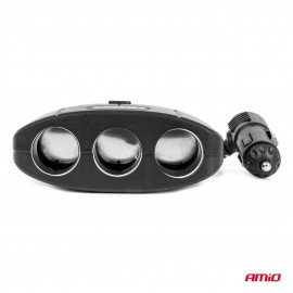 Amio - ΑΝΤΑΠΤΟΡΑΣ ΑΝΑΠΤΗΡΑ 12/24V 100W ΜΑΥΡΟΣ/3 ΘΕΣΕΙΣ/2xUSB-A /ΚΟΥΜΠΙ ON-OFF/ΚΑΛΩΔΙΟ 70cm - 1 Τεμ. (04362/AM) Φορτιστές 12 και 24V americat.gr
