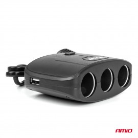 Amio - ΑΝΤΑΠΤΟΡΑΣ ΑΝΑΠΤΗΡΑ 12/24V 100W ΜΑΥΡΟΣ/3 ΘΕΣΕΙΣ/2xUSB-A /ΚΟΥΜΠΙ ON-OFF/ΚΑΛΩΔΙΟ 70cm - 1 Τεμ. (04362/AM) Φορτιστές 12 και 24V americat.gr
