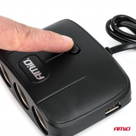 Amio - ΑΝΤΑΠΤΟΡΑΣ ΑΝΑΠΤΗΡΑ 12/24V 100W ΜΑΥΡΟΣ/3 ΘΕΣΕΙΣ/2xUSB-A /ΚΟΥΜΠΙ ON-OFF/ΚΑΛΩΔΙΟ 70cm - 1 Τεμ. (04362/AM) Φορτιστές 12 και 24V americat.gr