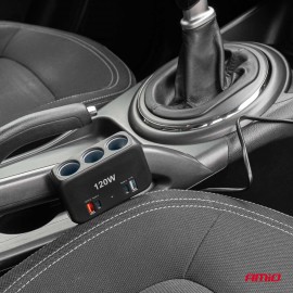 Amio - ΑΝΤΑΠΤΟΡΑΣ ΑΝΑΠΤΗΡΑ 12/24V 120W ΨΗΦΙΑΚΟΣ ΜΑΥΡΟΣ/3 ΘΕΣΕΙΣ/2xUSB-A + 1xUSB-C QC 4.0 ΜΕ ΚΑΛΩΔΙΟ 80cm - 1 Τεμ. (04366/AM) Φορτιστές 12 και 24V americat.gr