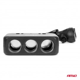 Amio - ΑΝΤΑΠΤΟΡΑΣ ΑΝΑΠΤΗΡΑ 12/24V 120W ΨΗΦΙΑΚΟΣ ΜΑΥΡΟΣ/3 ΘΕΣΕΙΣ/2xUSB-A + 1xUSB-C QC 4.0 ΜΕ ΚΑΛΩΔΙΟ 80cm - 1 Τεμ. (04366/AM) Φορτιστές 12 και 24V americat.gr