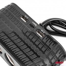 Amio - ΑΝΤΑΠΤΟΡΑΣ ΑΝΑΠΤΗΡΑ 12/24V 120W ΜΑΥΡΟΣ - 4 ΘΕΣΕΙΣ - 2xUSB-A + 1xUSB-C - ΚΑΛΩΔΙΟ 80cm - 1 Τεμ. (04367/AM) Φορτιστές 12 και 24V americat.gr