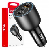 Amio - ΦΟΡΤΙΣΤΗΣ ΑΝΑΠΤΗΡΑ 12/24V ΜΕ 3 ΘΥΡΕΣ 2xUSB-C/1xUSB-A 95W 5V/3A ΤΑΧΕΙΑΣ ΦΟΡΤΙΣΗΣ ΑΛΟΥΜΙΝΙΟ/ΜΑΥΡΟΣ - 1 Τεμ. (04371/AM) Φορτιστές 12/24 V americat.gr