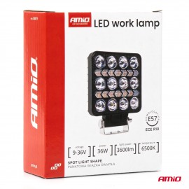 Amio - LED Λάμπα Εργασίας 36W 3600lm 6500K με Προειδοποιητικό Φως – 9–36V (Λευκό + Κίτρινο) Spot Αλουμινένια - 1 τεμ. - (04419/AM) Φορητές Λάμπες Εργασίας LED americat.gr
