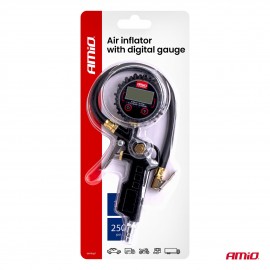 Amio - Επαγγελματικό αερόμετρο φουσκώματος με ψηφιακό μανόμετρο 17 bar – Οθόνη LCD βαλβίδα εκτόνωσης σωλήνας 30cm - 1 τεμ. (04466/AM) Μετρητές Πίεσης americat.gr