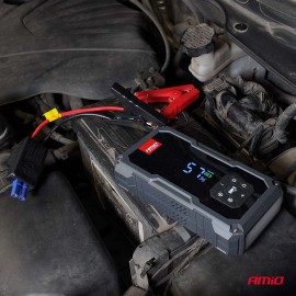 Amio - Φορητός Εκκινητής Μπαταρίας (Jump Starter) με ενσωματωμένο Κομπρεσέρ Αέρα, Powerbank και Φακό LED τάση λειτουργίας 12V με χωρητικότητα 7,2Ah και μέγιστο ρεύμα εκκίνησης 600A για Επιβατικά Αυτοκίνητα - 1 τεμ. (04674/AM) Εκτακτη Ανάγκη americat.gr
