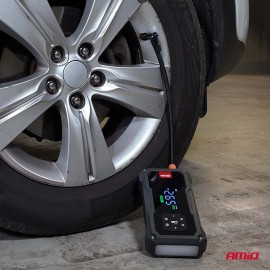 Amio - Φορητός Εκκινητής Μπαταρίας (Jump Starter) με ενσωματωμένο Κομπρεσέρ Αέρα, Powerbank και Φακό LED τάση λειτουργίας 12V με χωρητικότητα 7,2Ah και μέγιστο ρεύμα εκκίνησης 600A για Επιβατικά Αυτοκίνητα - 1 τεμ. (04674/AM) Εκτακτη Ανάγκη americat.gr
