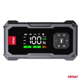 Amio - Φορητός Εκκινητής Μπαταρίας (Jump Starter) με ενσωματωμένο Κομπρεσέρ Αέρα, Powerbank και Φακό LED τάση λειτουργίας 12V με χωρητικότητα 7,2Ah και μέγιστο ρεύμα εκκίνησης 600A για Επιβατικά Αυτοκίνητα - 1 τεμ. (04674/AM) Εκτακτη Ανάγκη americat.gr