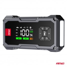 Amio - Φορητός Εκκινητής Μπαταρίας (Jump Starter) με ενσωματωμένο Κομπρεσέρ Αέρα, Powerbank και Φακό LED τάση λειτουργίας 12V με χωρητικότητα 7,2Ah και μέγιστο ρεύμα εκκίνησης 600A για Επιβατικά Αυτοκίνητα - 1 τεμ. (04674/AM) Εκτακτη Ανάγκη americat.gr