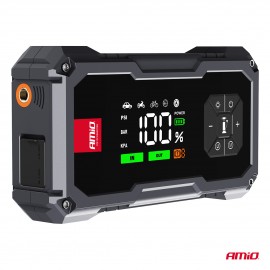 Amio - Φορητός Εκκινητής Μπαταρίας (Jump Starter) με ενσωματωμένο Κομπρεσέρ Αέρα, Powerbank και Φακό LED τάση λειτουργίας 12V με χωρητικότητα 7,2Ah και μέγιστο ρεύμα εκκίνησης 600A για Επιβατικά Αυτοκίνητα - 1 τεμ. (04674/AM) Εκτακτη Ανάγκη americat.gr