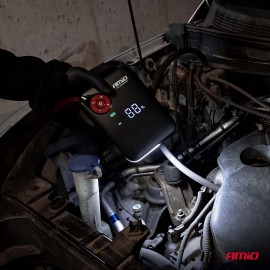 Amio - Φορητός Εκκινητής Μπαταρίας (Jump Starter) Mini με ενσωματωμένο Κομπρεσέρ Αέρα, Powerbank και Φακό LED τάση λειτουργίας 12V με χωρητικότητα 7,2Ah και μέγιστο ρεύμα εκκίνησης 600A για Επιβατικά Αυτοκίνητα - 1 τεμ. (04675/AM) Εκτακτη Ανάγκη americat.