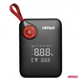 Amio - Φορητός Εκκινητής Μπαταρίας (Jump Starter) Mini με ενσωματωμένο Κομπρεσέρ Αέρα, Powerbank και Φακό LED τάση λειτουργίας 12V με χωρητικότητα 7,2Ah και μέγιστο ρεύμα εκκίνησης 600A για Επιβατικά Αυτοκίνητα - 1 τεμ. (04675/AM) Εκτακτη Ανάγκη americat.