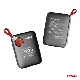 Amio - Φορητός Εκκινητής Μπαταρίας (Jump Starter) Mini με ενσωματωμένο Κομπρεσέρ Αέρα, Powerbank και Φακό LED τάση λειτουργίας 12V με χωρητικότητα 7,2Ah και μέγιστο ρεύμα εκκίνησης 600A για Επιβατικά Αυτοκίνητα - 1 τεμ. (04675/AM) Εκτακτη Ανάγκη americat.