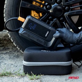 Amio - Φορητός Εκκινητής Μπαταρίας (Jump Starter) 4 σε 1 με ενσωματωμένο Κομπρεσέρ Αέρα, Powerbank και Φακό LED τάση λειτουργίας 12V με χωρητικότητα 12Ah και μέγιστο ρεύμα εκκίνησης 1600A για Επιβατικά Αυτοκίνητα - 1 τεμ. (04677/AM) Εκκινητές Μπαταρίας am