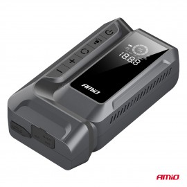 Amio - Φορητός Εκκινητής Μπαταρίας (Jump Starter) 4 σε 1 με ενσωματωμένο Κομπρεσέρ Αέρα, Powerbank και Φακό LED τάση λειτουργίας 12V με χωρητικότητα 12Ah και μέγιστο ρεύμα εκκίνησης 1600A για Επιβατικά Αυτοκίνητα - 1 τεμ. (04677/AM) Εκκινητές Μπαταρίας am
