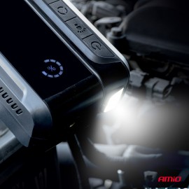 Amio - Φορητός Εκκινητής Μπαταρίας (Jump Starter) 4 σε 1 με ενσωματωμένο Κομπρεσέρ Αέρα, Powerbank και Φακό LED τάση λειτουργίας 12V με χωρητικότητα 12Ah και μέγιστο ρεύμα εκκίνησης 1600A για Επιβατικά Αυτοκίνητα - 1 τεμ. (04677/AM) Εκκινητές Μπαταρίας am