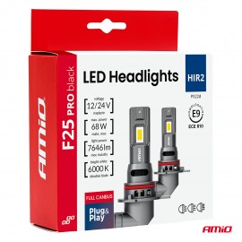 Amio - Λαμπτήρες LED F25 PRO Black Edition HIR2 (9012) 68W 12-24V Full CAN Bus με Φωτεινότητα 7646lm σε Ψυχρό Λευκό 6000K για Επιβατικά Αυτοκίνητα & Φορτηγά - Σετ 2 τεμ. (04724/AM) Φωτισμός LED americat.gr