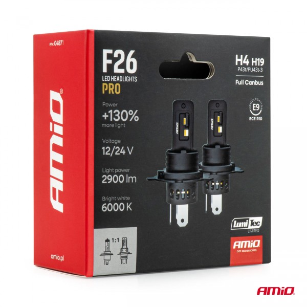 AMiO - Λάμπες LED F26 Pro Series H4/H19 12/24V 68W 2900-3550lm 6.000K Full Can-Bus Plug&Play - 2 Τεμ. (04871/AM) Λάμπες americat.gr