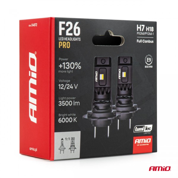 AMiO - Λάμπες LED F26 Pro Series H7/H18 12/24V 68W 2900-3550lm 6.000K Full Can-Bus Plug&Play - 2 Τεμ. (04872/AM) Λάμπες americat.gr