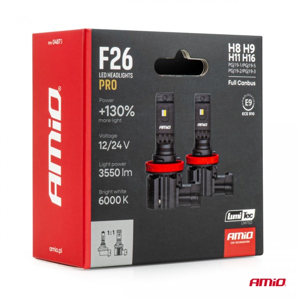 AMiO - Λάμπες LED F26 Pro Series H8/H9/H11/H16 12/24V 68W 2900-3550lm 6.000K Full Can-Bus Plug&Play - 2 Τεμ. (04873/AM) Λάμπες americat.gr