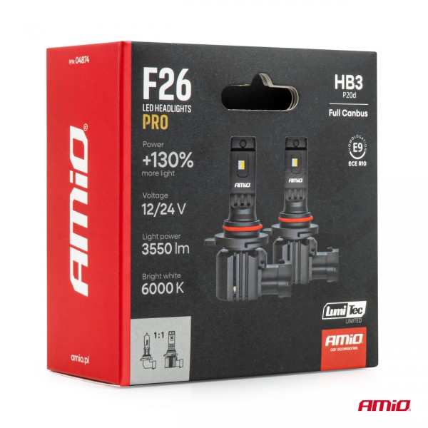 AMiO - Λάμπες LED F26 Pro Series HB3 12/24V 68W 2900-3550lm 6.000K Full Can-Bus Plug&Play - 2 Τεμ. (04874/AM) Λάμπες americat.gr