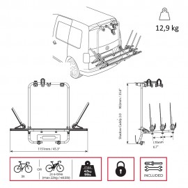 Menabo - Βάση Ποδηλάτου Shadow για 3 Ποδήλατα ή Fat Bikes με Quick Lock System για VW Caddy 2.0 (2021>) Van / SUV με Ασφαλή Μεταφορά Φορτίου - 1 Σετ (12950/MB) Βάσεις Πορτ Μπαγκάζ americat.gr