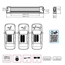 Menabo - Βάση Σκι Οροφής Αλουμινίου Yelo Black με Κλειδί για 6 Ζευγάρια Σκι ή 4 Snowboard για Ασφαλή Μεταφορά Φορτίου - 1 Σετ (14200/MB) Μεταφορά Σκι & Canoe Kayak americat.gr