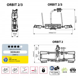 Menabo - Βάση Ποδηλάτου Κοτσαδόρου Orbit 2 για 2 ποδήλατα ή E-bike / Fat Bike Αναδιπλούμενη με Ανάκλιση / Μοχλό Γρήγορης Ασφάλισης / Αντάπτορα 13 pin - 1 τεμ. (14750/MB) Βάσεις Κοτσαδόρου americat.gr