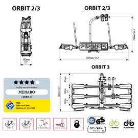 Menabo - Βάση Ποδηλάτου Κοτσαδόρου Orbit 3 για 3 ποδήλατα ή E-bike / Fat Bike Αναδιπλούμενη με Ανάκλιση / Μοχλό Γρήγορης Ασφάλισης / Αντάπτορα 13 pin - 1 τεμ. (14760/MB) Βάσεις Κοτσαδόρου americat.gr