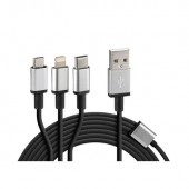 ΚΑΛΩΔΙΟ USB ΦΟΡΤΙΣΗΣ CERBERO 100 cm (3 ΑΝΤΑΠΤΟΡΕΣ TYPE C/APPLE/MICRO USB - 8 PIN) SILVER LINE Καλώδια americat.gr