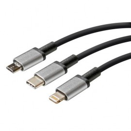 ΚΑΛΩΔΙΟ USB ΦΟΡΤΙΣΗΣ CERBERO 100 cm (3 ΑΝΤΑΠΤΟΡΕΣ TYPE C/APPLE/MICRO USB - 8 PIN) SILVER LINE Καλώδια americat.gr