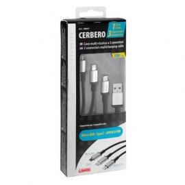ΚΑΛΩΔΙΟ USB ΦΟΡΤΙΣΗΣ CERBERO 100 cm (3 ΑΝΤΑΠΤΟΡΕΣ TYPE C/APPLE/MICRO USB - 8 PIN) SILVER LINE Καλώδια americat.gr