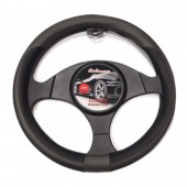 CarCommerce - ΚΑΛΥΜΜΑ ΤΙΜΟΝΙΟΥ LUXURY 37-39,5 cm (ΜΑΥΡΟ/ΓΚΡΙ ΔΕΡΜΑΤΙΝΗ) - 1 τεμ. (42422-CC) Διάμετρος 37-39 cm americat.gr