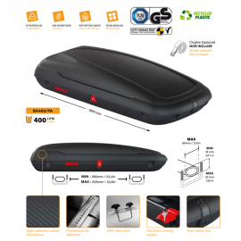 ArtPlast - Μπαγκαζιέρα Οροφής 400 lt Carbon με Διάσταση 169 x 79 x 37,5 cm σε Μαύρο/Ανάγλυφο χρώμα για Επιβατικά Αυτοκίνητα - 1 τεμ. (BA400/PA) 400 Λίτρα americat.gr