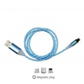 ΚΑΛΩΔΙΟ USB ΦΟΡΤΙΣΗΣ & ΣΥΓΧΡΟΝΙΣΜΟΥ MICRO USB/TYPE-C/LIGHTING ΜΕ ΜΑΓΝΗΤΙΚΗ ΥΠΟΔΟΧΗ & ΜΠΛΕ ΦΩΣ 100 cm Καλώδια americat.gr