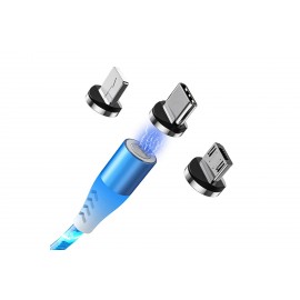 ΚΑΛΩΔΙΟ USB ΦΟΡΤΙΣΗΣ & ΣΥΓΧΡΟΝΙΣΜΟΥ MICRO USB/TYPE-C/LIGHTING ΜΕ ΜΑΓΝΗΤΙΚΗ ΥΠΟΔΟΧΗ & ΜΠΛΕ ΦΩΣ 100 cm Καλώδια americat.gr