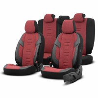 AMiO - Καλύμματα Καθισμάτων OTOM Throne 103 Red σε Μαύρο/Γκρι/Κόκκινο Ύφασμα και Δερματίνη για Μπροστινά και Πίσω Καθίσματα με 5 Προσκέφαλα - 1 Σετ (OT86756/AM) Ολοκληρωμένα σετ Καλυμμάτων americat.gr