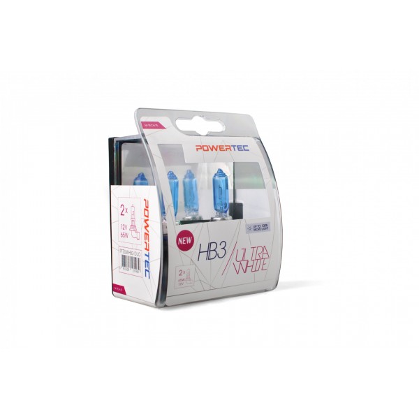 Ampoules Halogènes Powertec Platinum HB3 12V 65W - +130% De Lumière, Longue Portée, Blanc Neige (lot De 2)