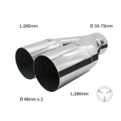 ΑΚΡΟ (ΜΠΟΥΚΑ) ΕΞΑΤΜΙΣΗΣ ΔΙΠΛΗ ΑΠΟΛΗΞΗ 33>73mm (ΜΗΚΟΣ: 280mm/ ΔΙΑΜΕΤΡΟΣ ΕΞΩΤΕΡΙΚΗ 88mmX2) SIMONI RACING - 1 TEM. Μπούκες Εξάτμισης americat.gr